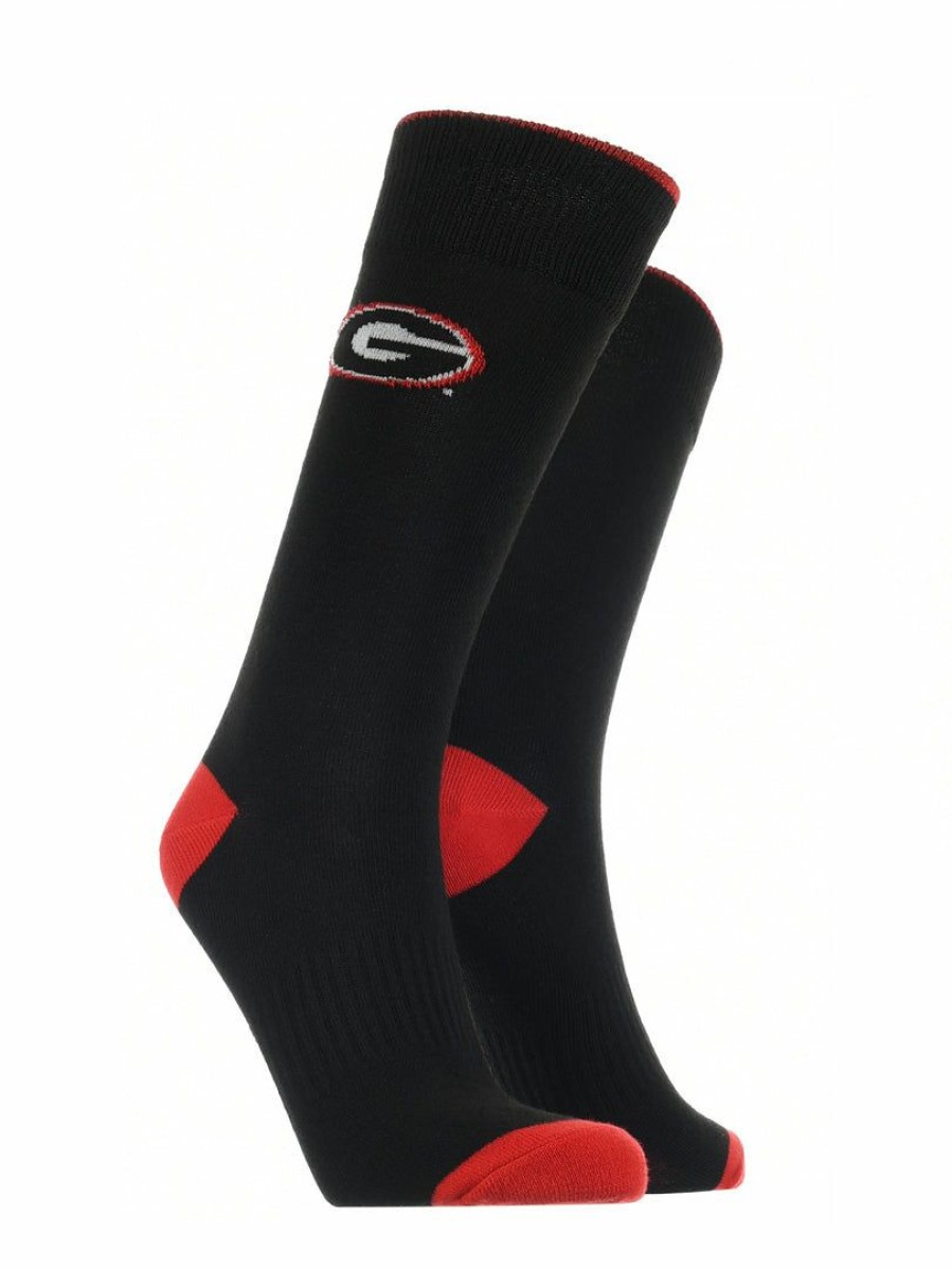 Ncaa Socks * | Promo Tck All Schools Georgia Bulldogs Dress Socks Dean'S List Crew Length Socks Black/Red