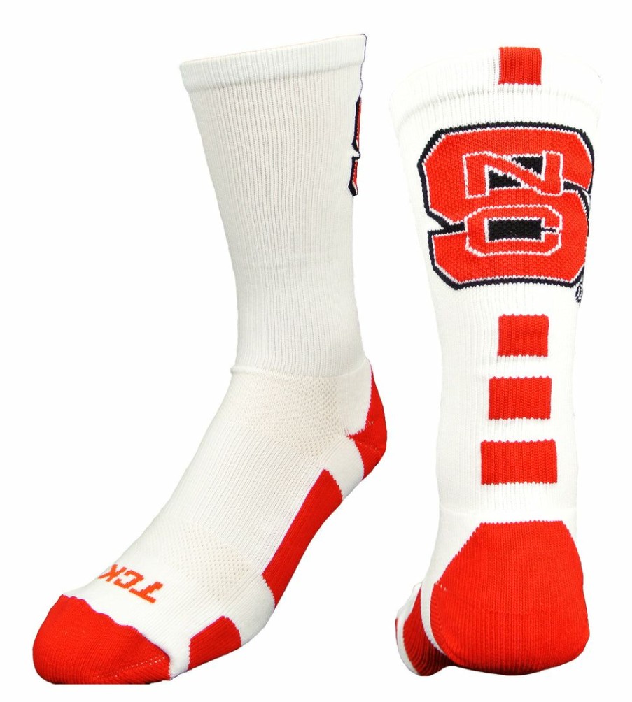 Ncaa Socks * | Best Deal Tck Sports All Schools Nc State Wolfpack Socks Baseline Crew White/Red/Black