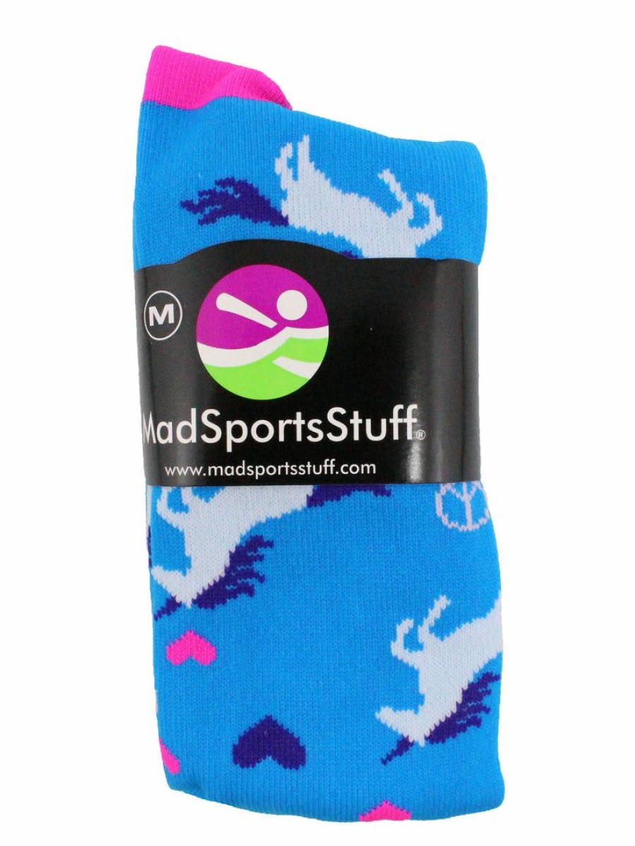 Ncaa Socks * | Outlet Madsportsstuff Peace Love Unicorn Over The Calf Athletic Socks Softball Socks Electric Blue/Neon Pink