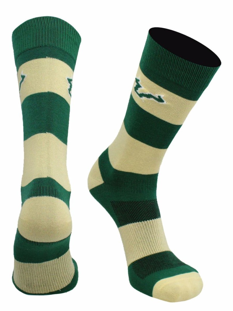 Ncaa Socks * | Coupon Tck Usf Bulls Socks Game Day Striped Crew Socks All Schools Green/Gold