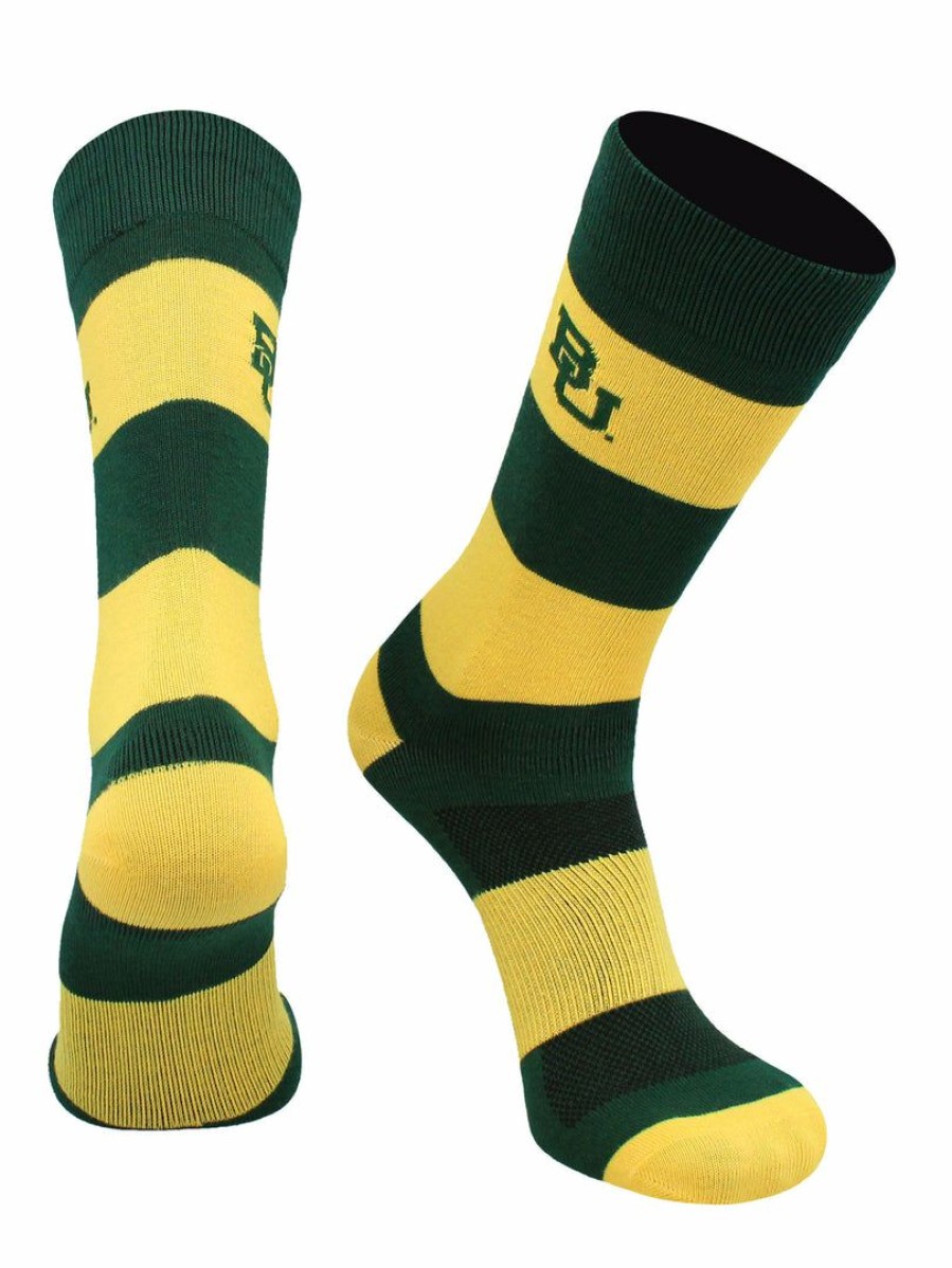 Ncaa Socks * | Best Pirce Tck Baylor Bears Socks Game Day Striped Crew Socks All Schools Green/Gold