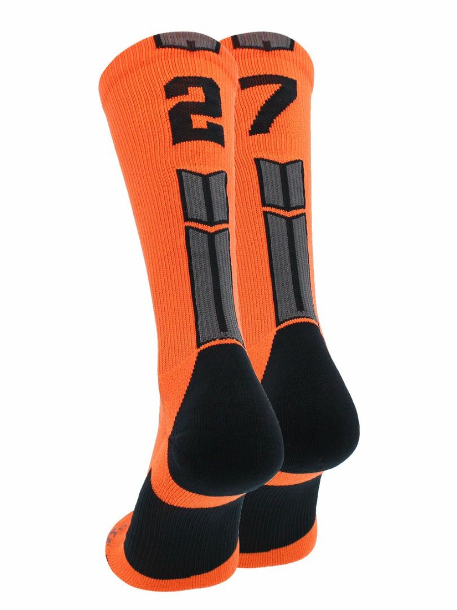 Ncaa Socks * | Flash Sale Madsportsstuff Orange And Black Player Id Custom Number Crew Socks For Basketball Lacrosse Volleyball Boys And Girls