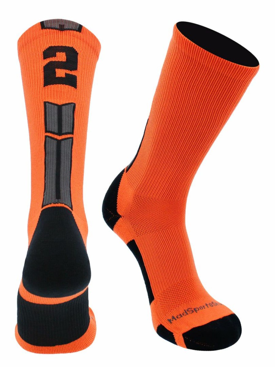 Ncaa Socks * | Flash Sale Madsportsstuff Orange And Black Player Id Custom Number Crew Socks For Basketball Lacrosse Volleyball Boys And Girls