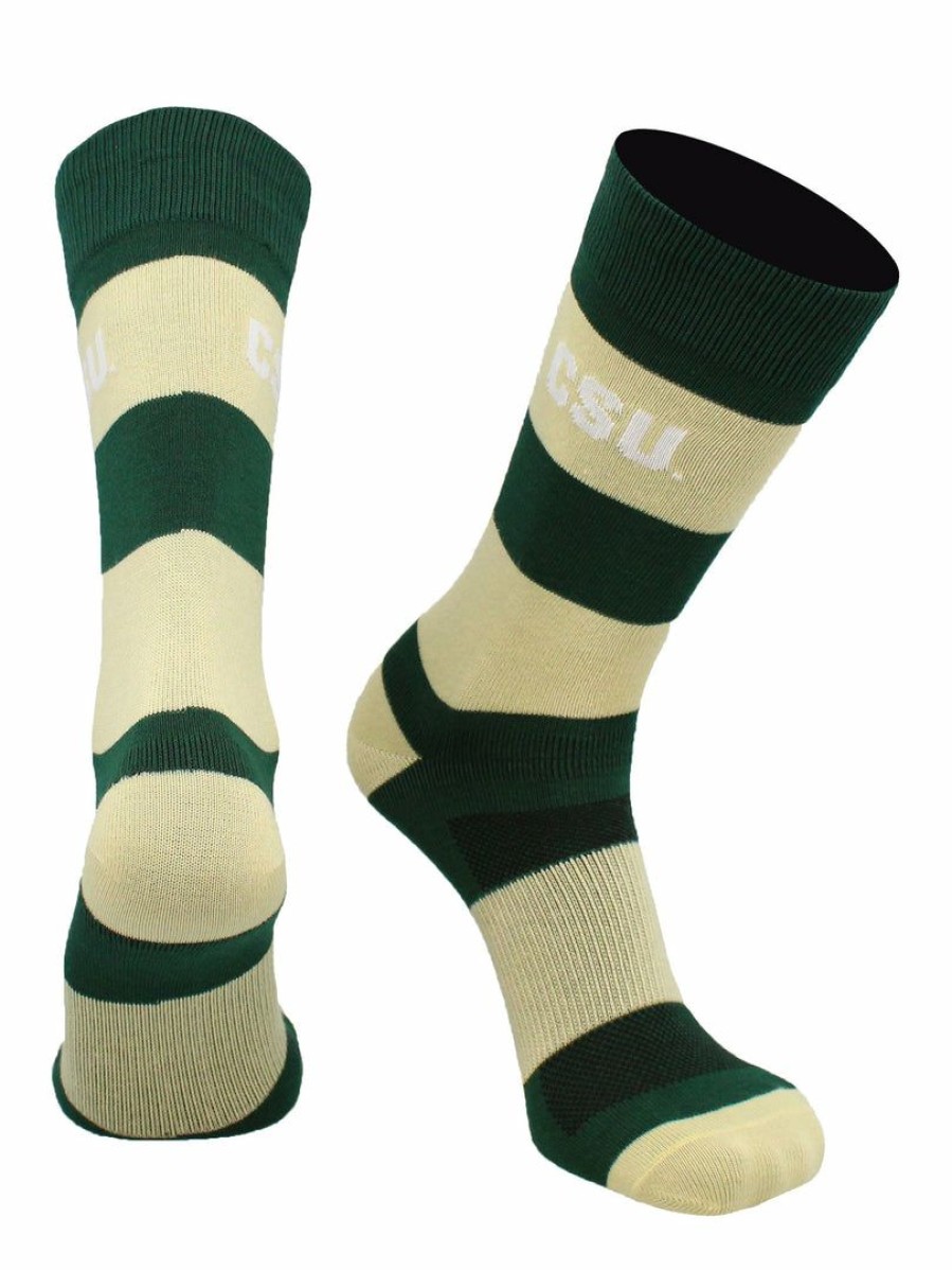 Ncaa Socks * | Brand New Tck Csu Colorado State Rams Socks Game Day Striped Crew Socks All Schools Green/Gold