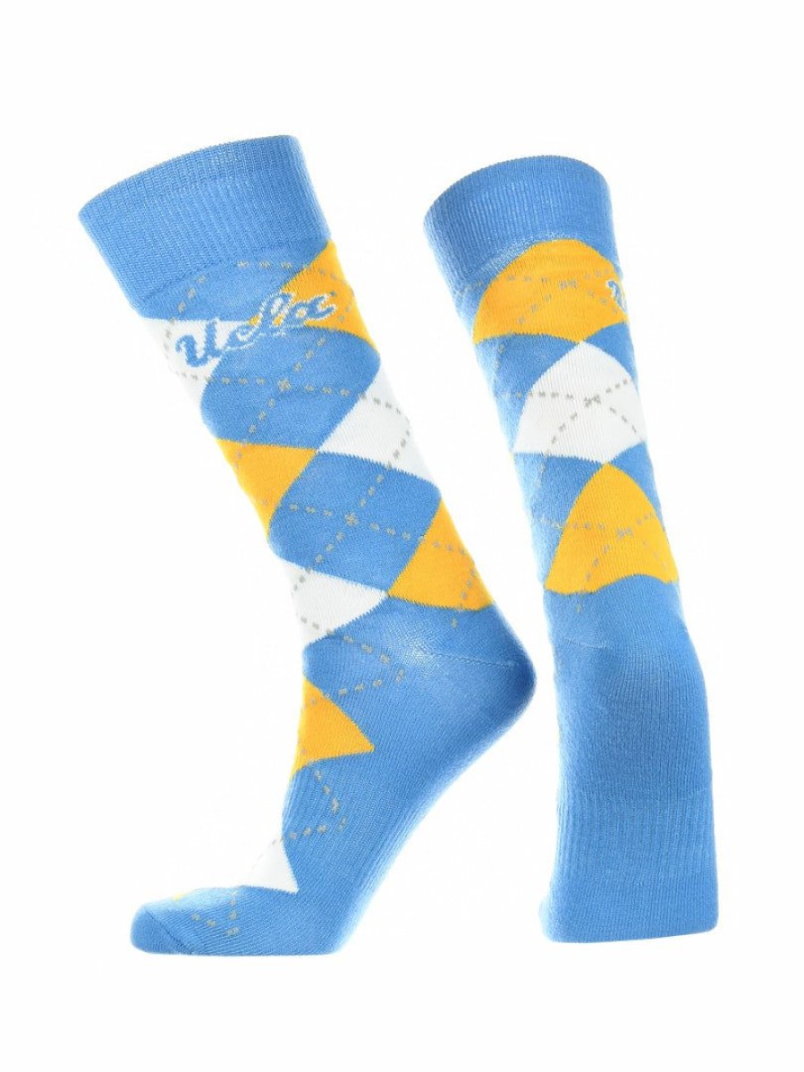 Ncaa Socks * | Best Deal Tck Ucla Bruins Argyle Dress Socks Ncaa Fanwear Crew Length Blue/Gold