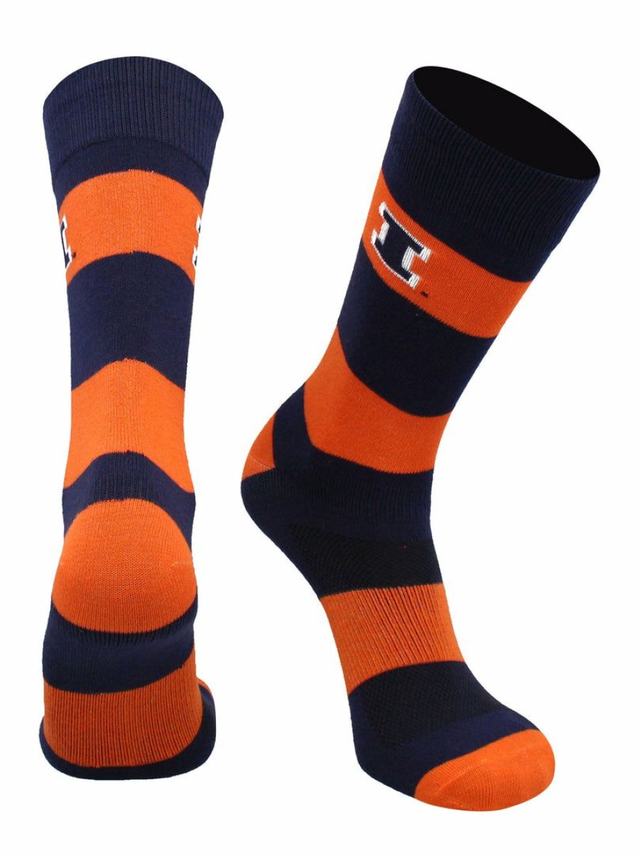 Ncaa Socks * | Outlet Tck Illinois Fighting Illini Socks Game Day Striped Crew Socks Blue/Orange