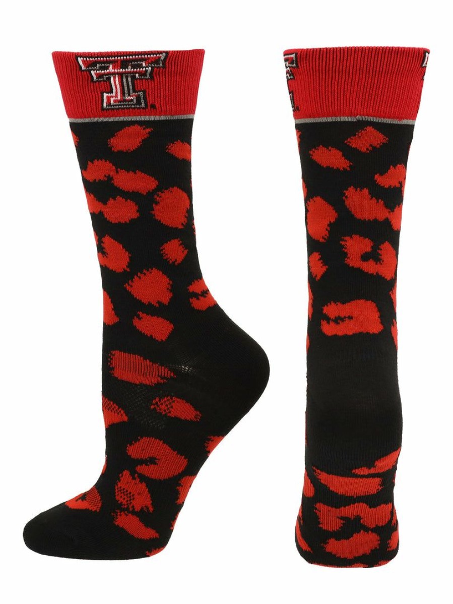 Ncaa Socks * | Best Deal Tck Texas Tech Red Raiders Socks Womens Savage Crew Socks All Schools Scarlet/Black