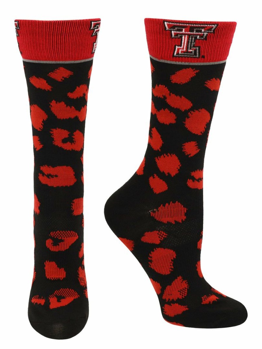 Ncaa Socks * | Best Deal Tck Texas Tech Red Raiders Socks Womens Savage Crew Socks All Schools Scarlet/Black