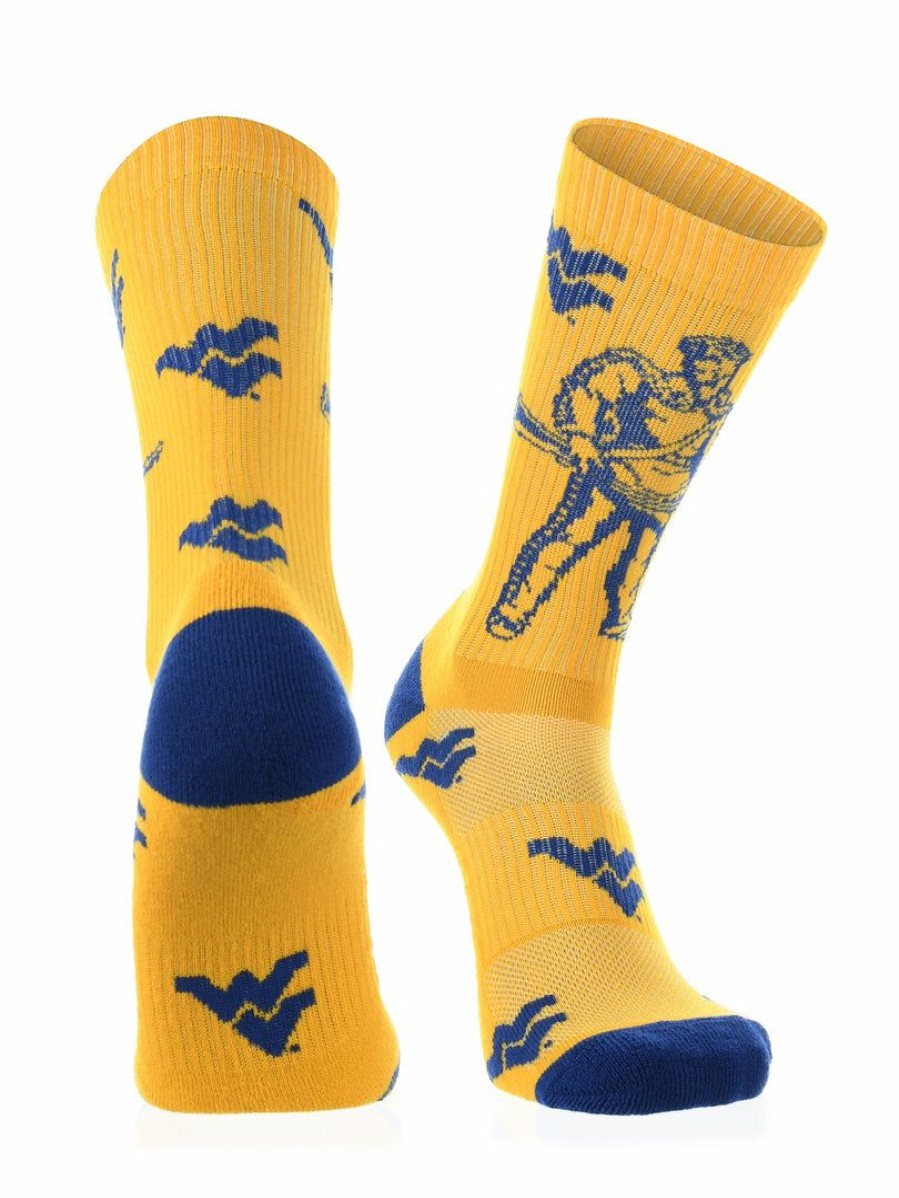 Ncaa Socks * | Cheapest Tck West Virginia Mountaineers Socks Crew Length Sock Mayhem All Schools Gold/Blue