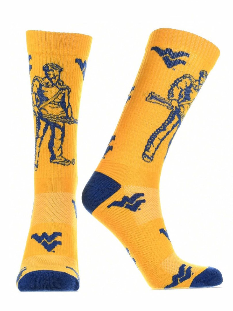 Ncaa Socks * | Cheapest Tck West Virginia Mountaineers Socks Crew Length Sock Mayhem All Schools Gold/Blue