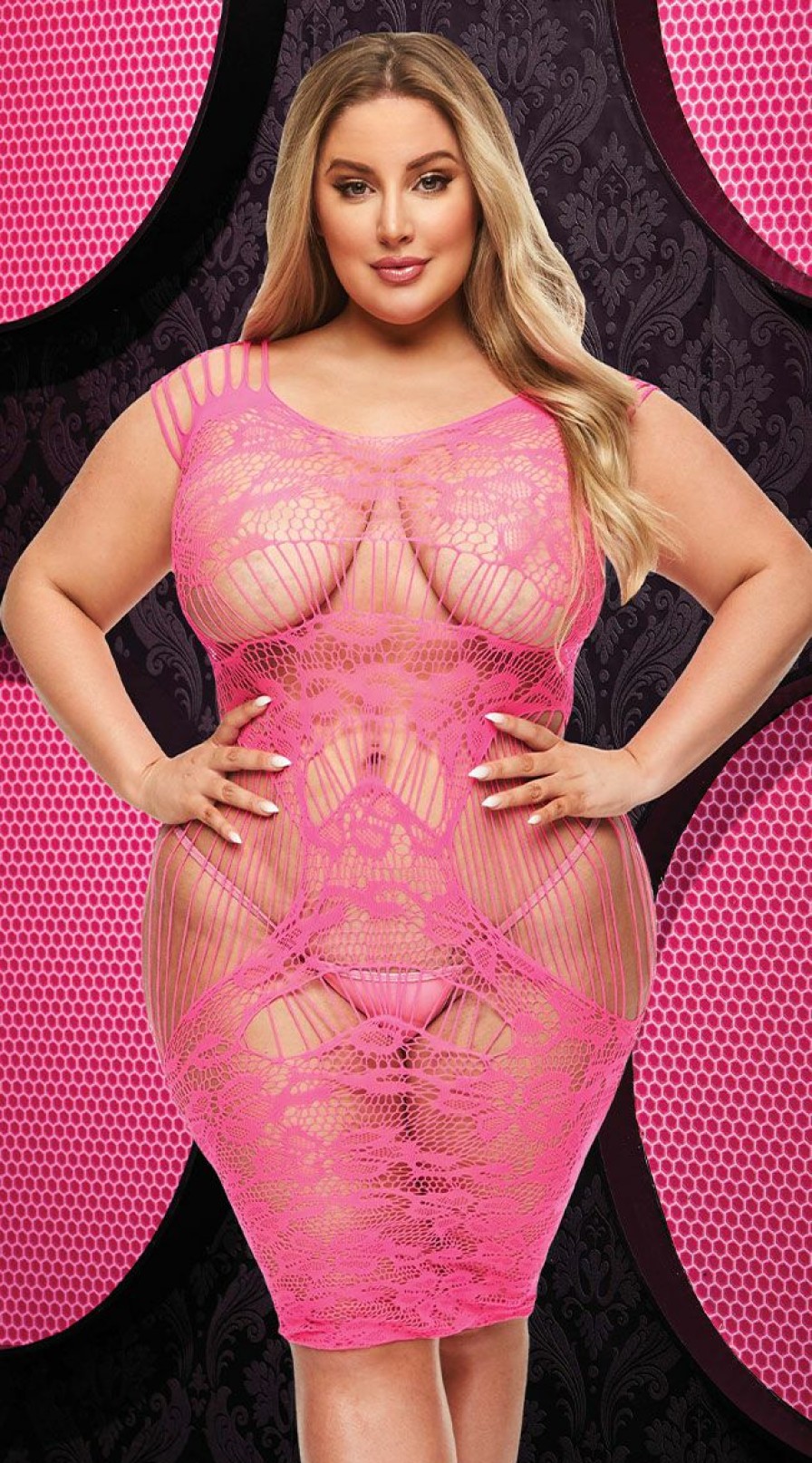 Dancewear * | Xgen Products Plus Size Cut-Out Lace And Net Chemise