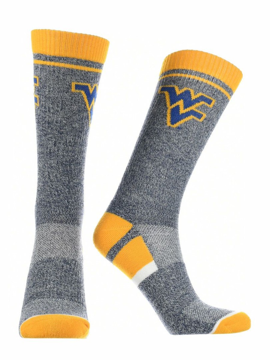 Ncaa Socks * | Best Deal Tck West Virginia Mountaineers Socks Victory Parade Crew Length Gold/Blue/Grey