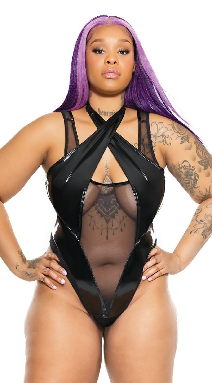 Lingerie * | Coquette Plus Size Undress Me Crotchless Teddy