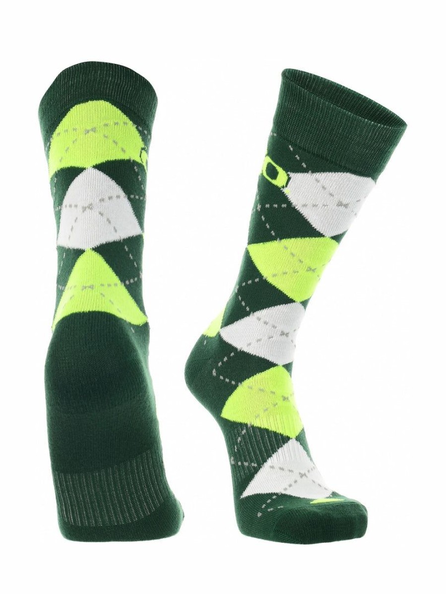 Ncaa Socks * | Best Sale Tck All Schools Oregon Ducks Argyle Dress Socks Ncaa Fanwear Crew Length Green/Gold