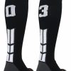 Ncaa Socks * | Coupon Madsportsstuff Black Player Id Custom Number Over The Calf Socks For Softball Baseball Football Boys And Girls