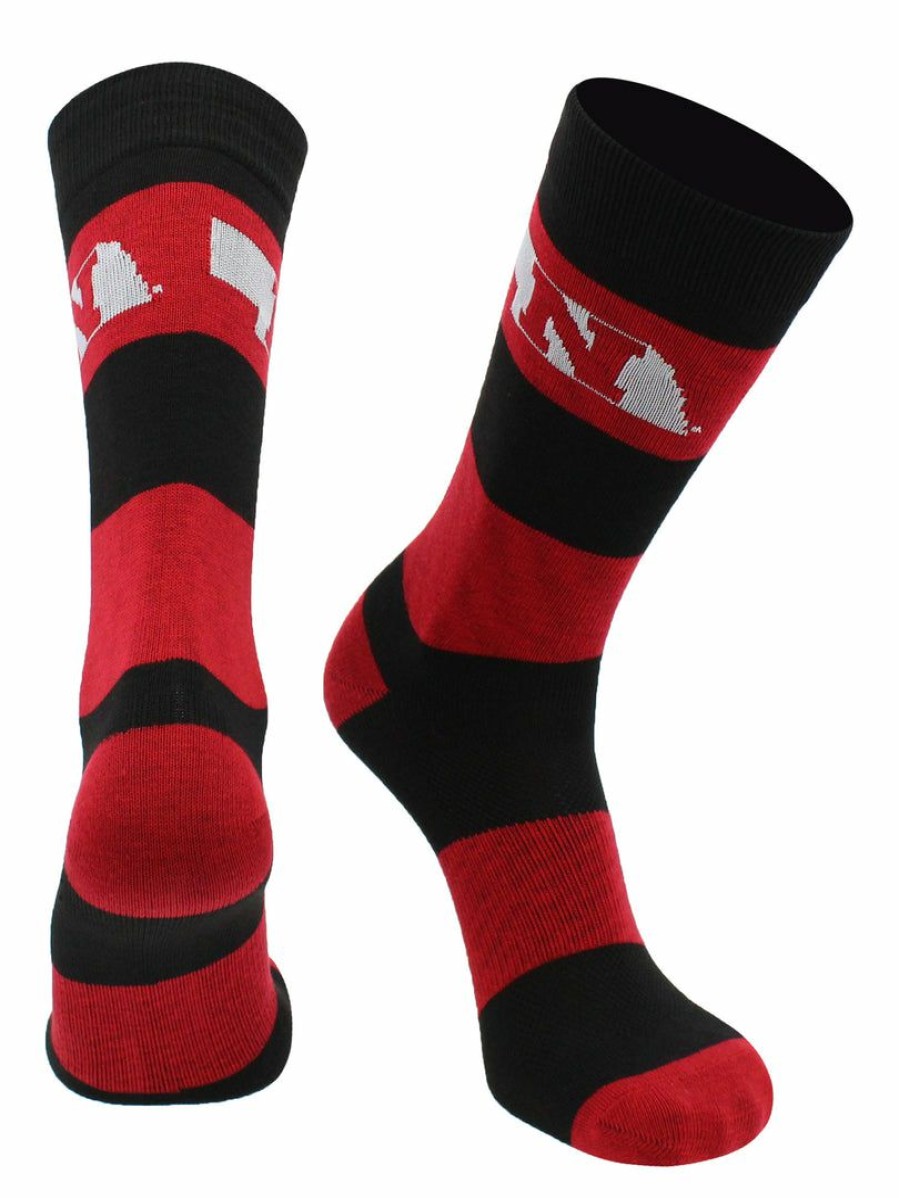 Ncaa Socks * | Top 10 Tck All Schools Nebraska Cornhuskers Socks Game Day Striped Crew Socks Red/Black