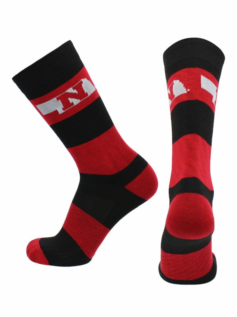 Ncaa Socks * | Top 10 Tck All Schools Nebraska Cornhuskers Socks Game Day Striped Crew Socks Red/Black