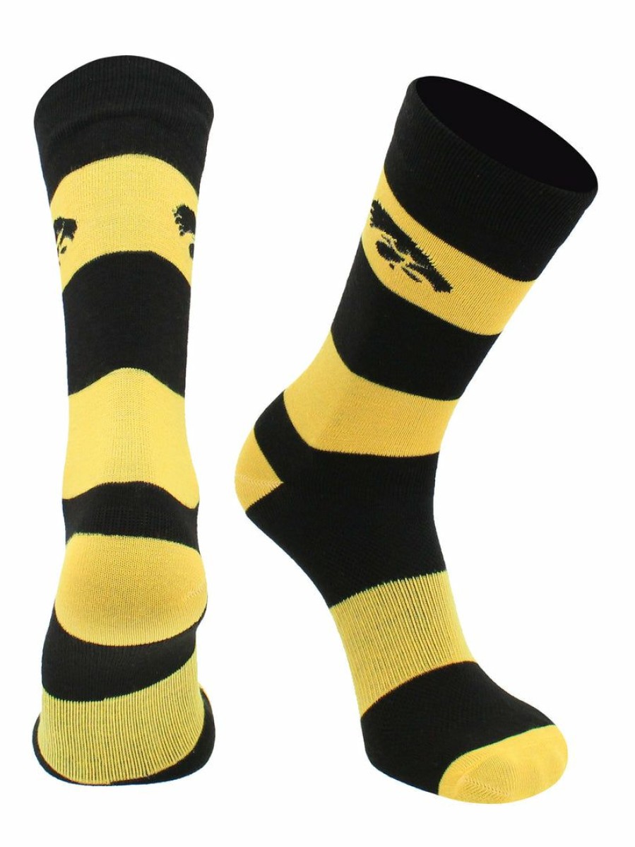 Ncaa Socks * | Wholesale Tck Iowa Hawkeyes Socks Game Day Striped Crew Socks All Schools Black/Gold