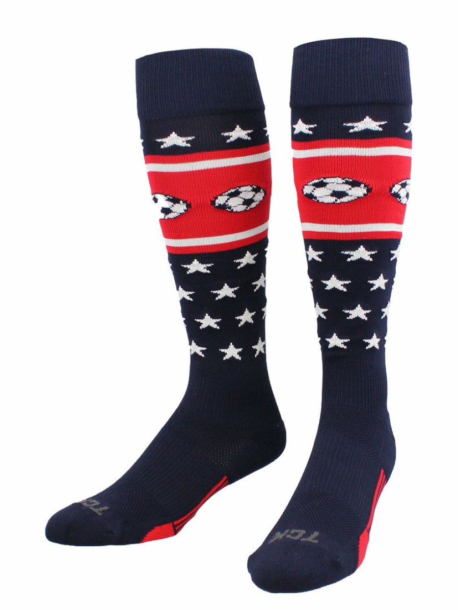 Ncaa Socks * | Discount Tck Patriotic Usa Soccer Socks Navy/Scarlet/White