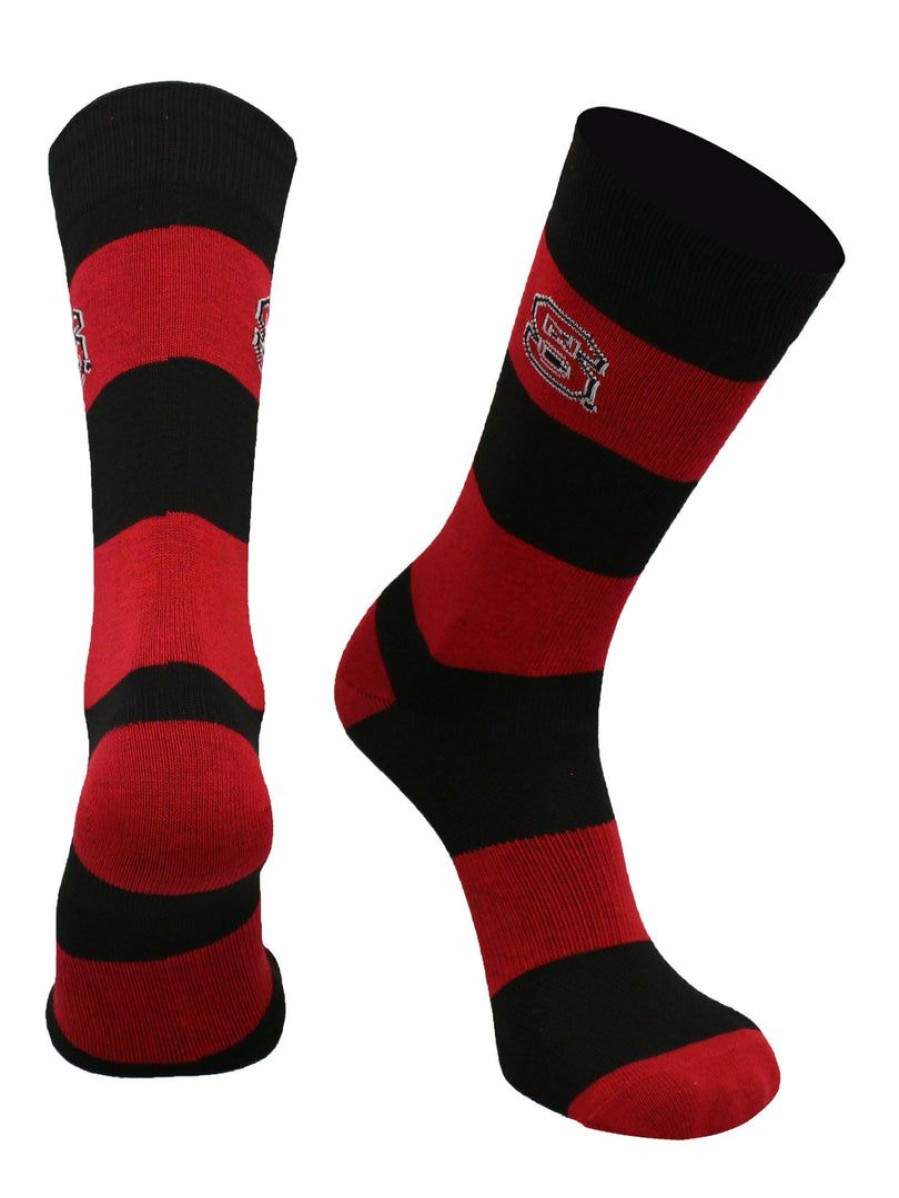 Ncaa Socks * | Cheap Tck Nc State Wolfpack Socks Game Day Striped Crew Socks Red/Black