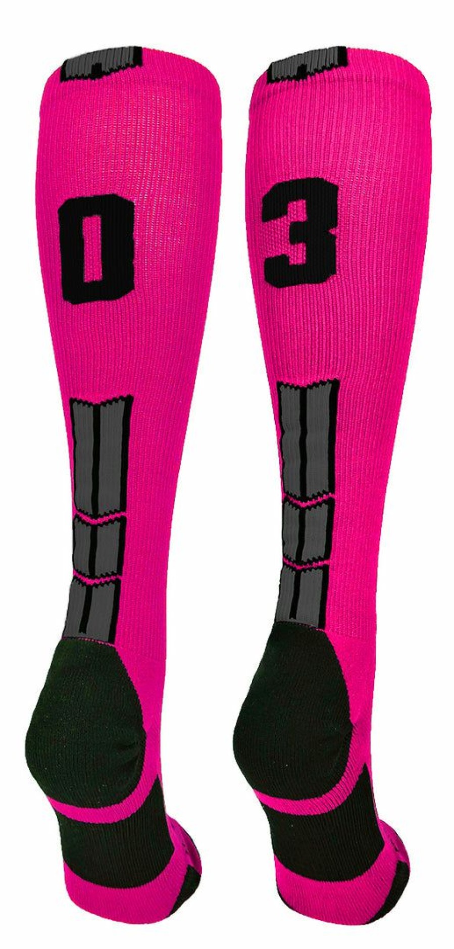 Ncaa Socks * | Discount Madsportsstuff Neon Pink And Black Player Id Custom Number Over The Calf Socks For Softball Baseball Football Boys And Girls Baseball Socks