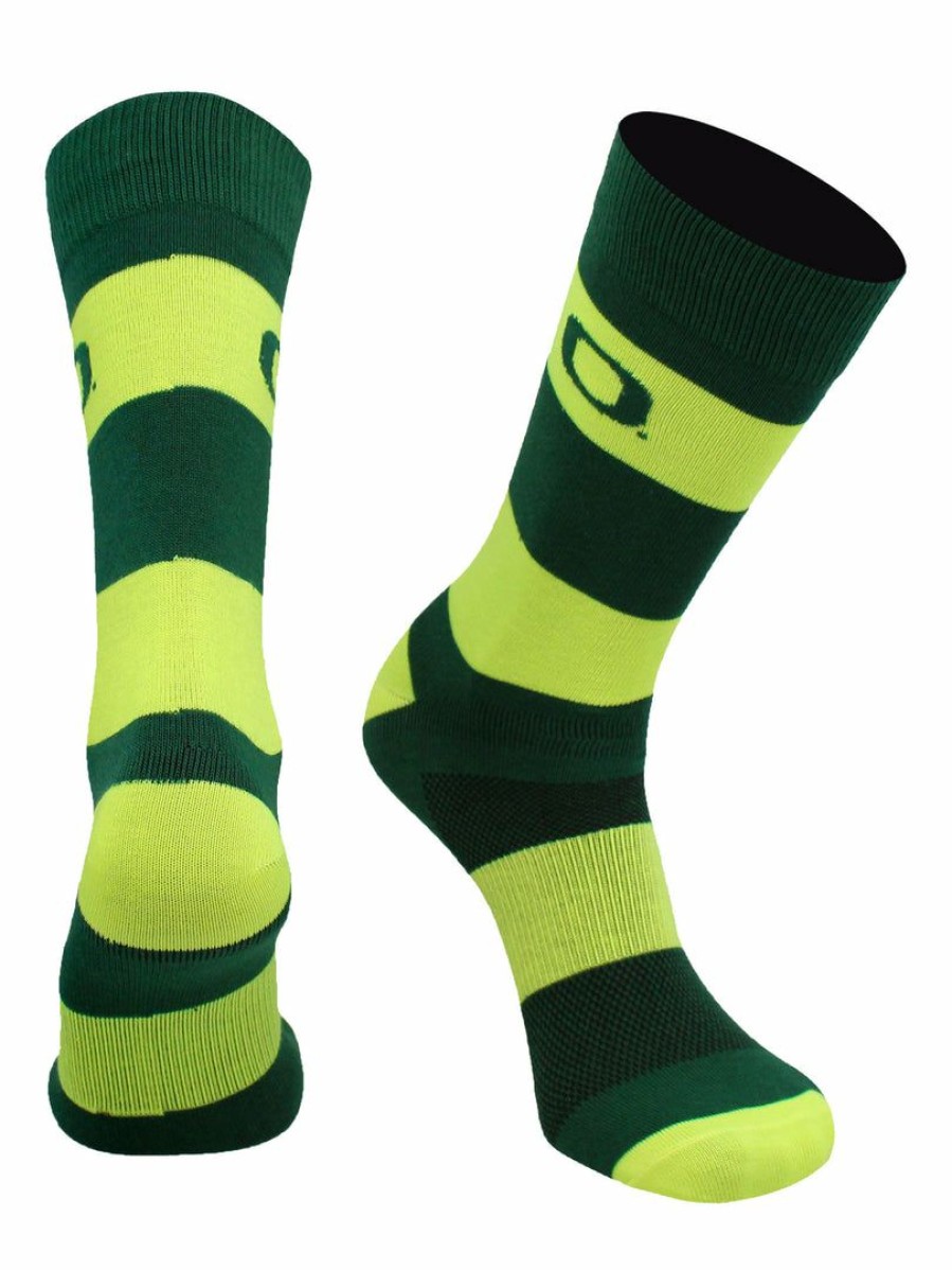 Ncaa Socks * | Cheap Tck Oregon Ducks Socks Game Day Striped Crew Socks All Schools Green/Gold