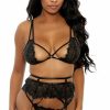 Lingerie * | Popsi Lingerie Strappy Eyelash Lace Bra And Garter Set