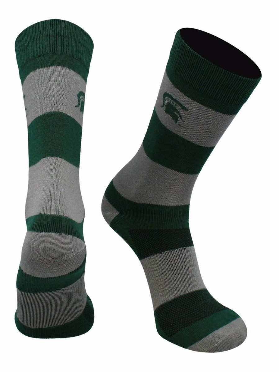 Ncaa Socks * | Hot Sale Tck Michigan State Spartans Socks Game Day Striped Crew Socks Green/Grey