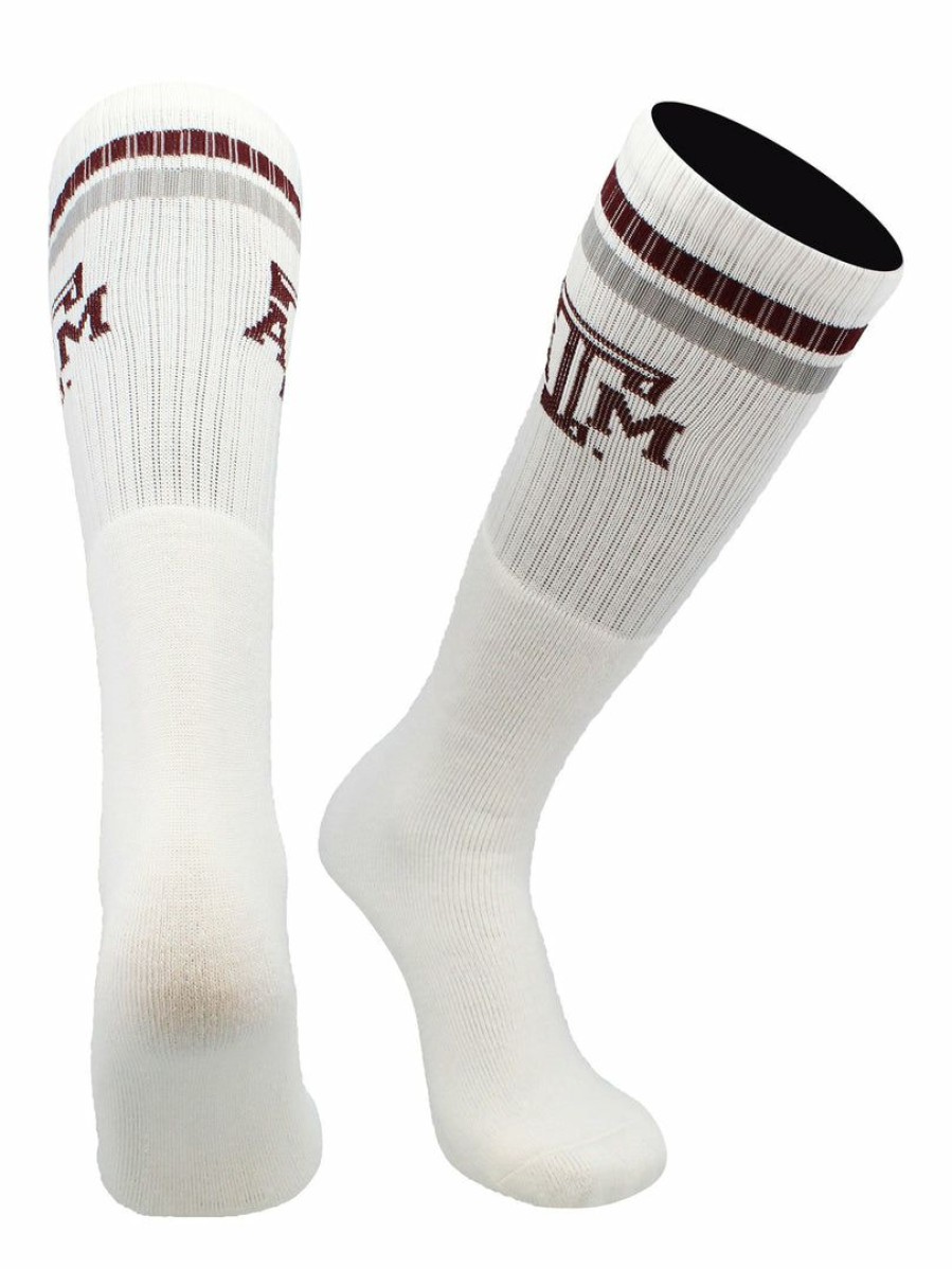 Ncaa Socks * | Cheap Tck All Schools Texas A&M Aggies Socks Throwback Tube White/Maroon/Grey