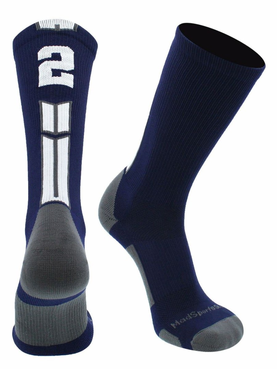 Ncaa Socks * | Deals Madsportsstuff Volleyball Socks Navy Player Id Custom Number Crew Socks For Basketball Lacrosse Volleyball Boys And Girls