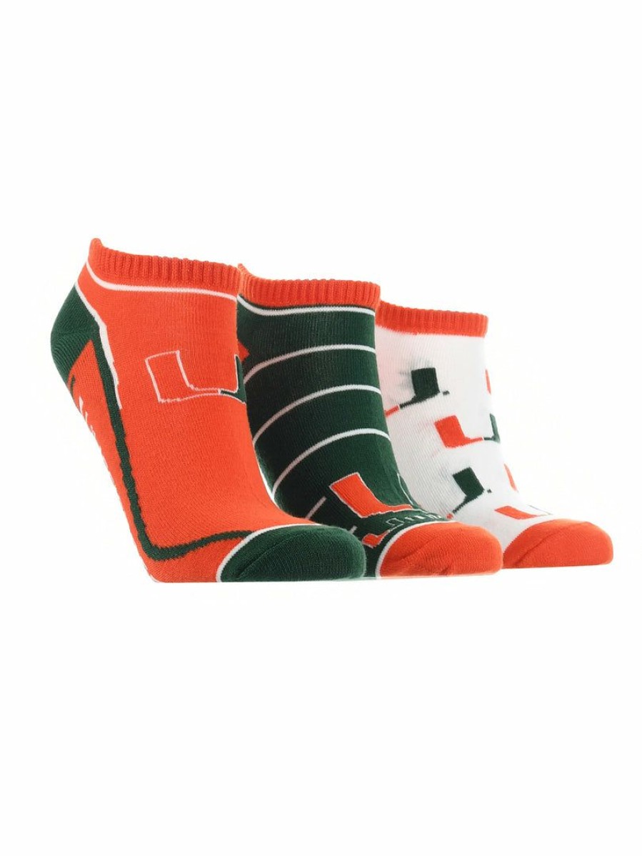 Ncaa Socks * | Promo Tck Miami Hurricanes No Show Socks Full Field 3 Pack Orange/Green/White