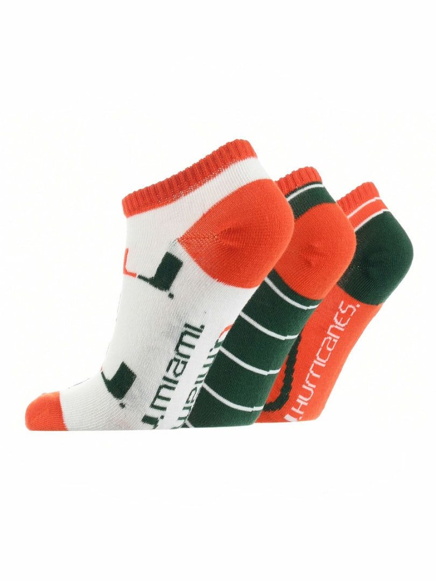 Ncaa Socks * | Promo Tck Miami Hurricanes No Show Socks Full Field 3 Pack Orange/Green/White