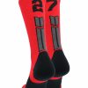 Ncaa Socks * | Promo Madsportsstuff Red And Black Player Id Custom Number Crew Socks For Basketball Lacrosse Volleyball Boys And Girls Volleyball Socks