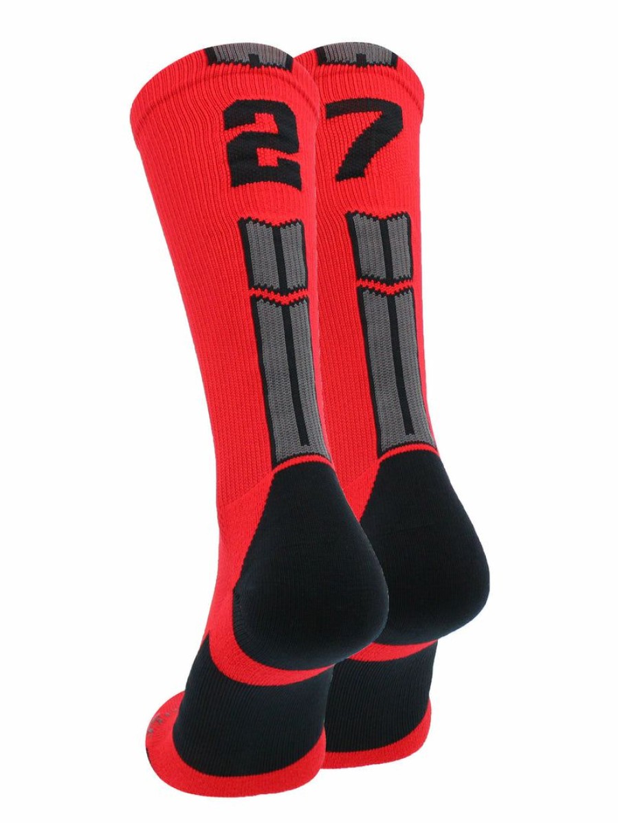 Ncaa Socks * | Promo Madsportsstuff Red And Black Player Id Custom Number Crew Socks For Basketball Lacrosse Volleyball Boys And Girls Volleyball Socks