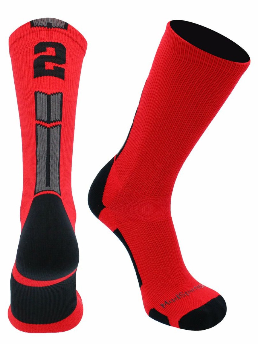 Ncaa Socks * | Promo Madsportsstuff Red And Black Player Id Custom Number Crew Socks For Basketball Lacrosse Volleyball Boys And Girls Volleyball Socks