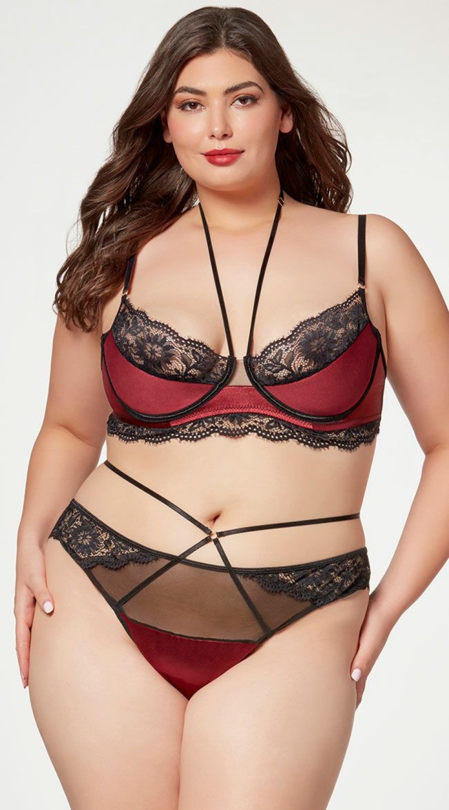 Lingerie * | Seven 'Til Midnight Plus Size Opulent Satin And Lace Bra Set