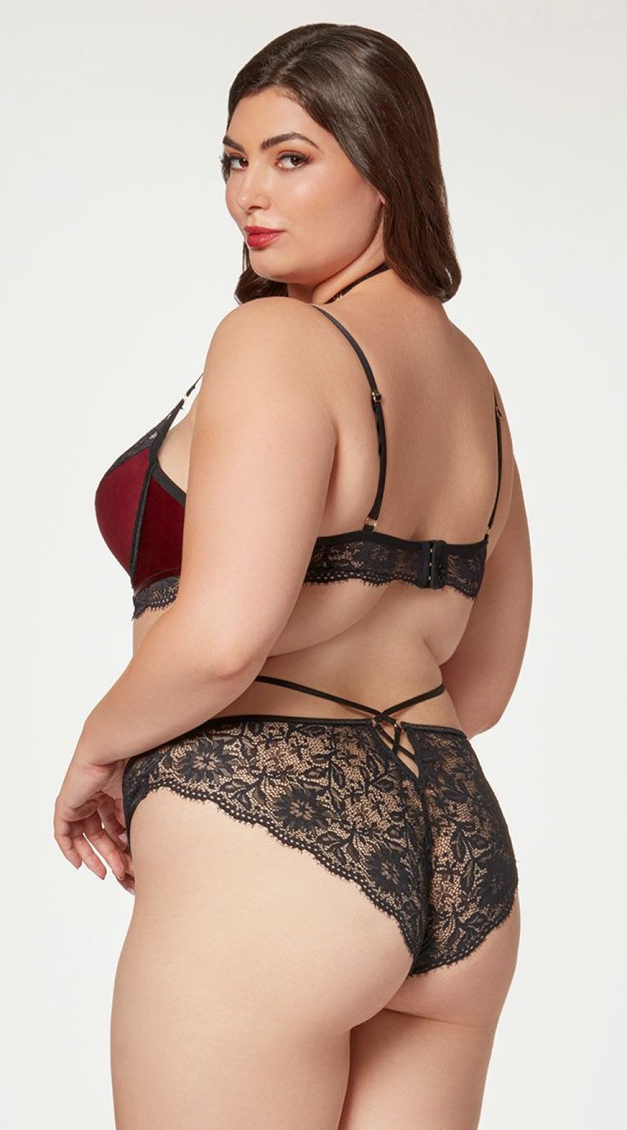 Lingerie * | Seven 'Til Midnight Plus Size Opulent Satin And Lace Bra Set