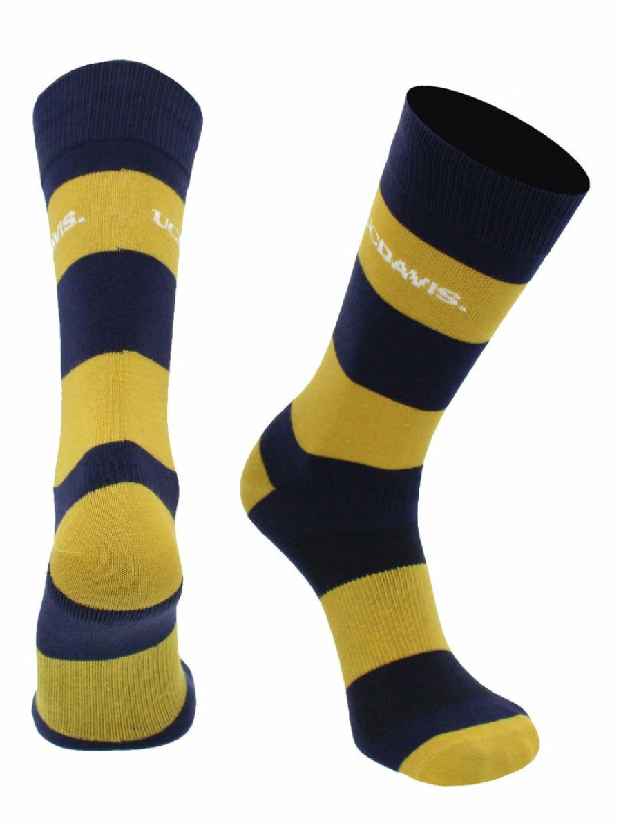 Ncaa Socks * | Promo Tck Uc Davis Aggies Socks Game Day Striped Crew Socks All Schools Blue/Gold