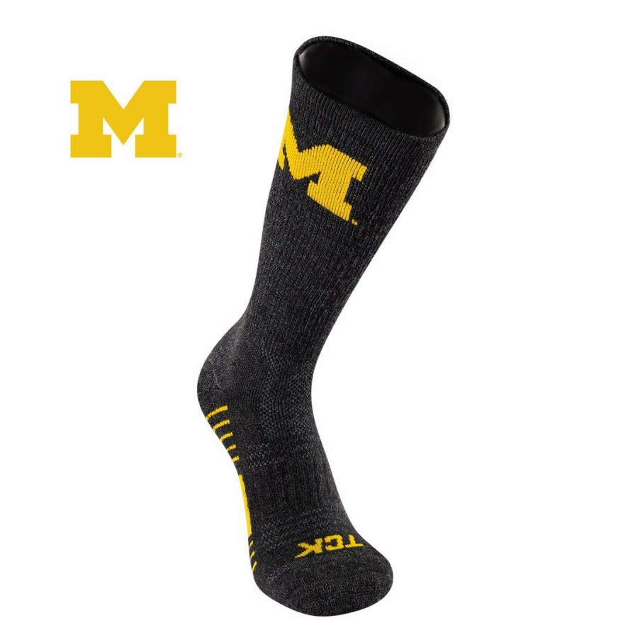 Ncaa Socks * | Top 10 All Schools Tck University Of Michigan Wolverines Socks Pure Merino Wool Far Trek Charcoal/Maize