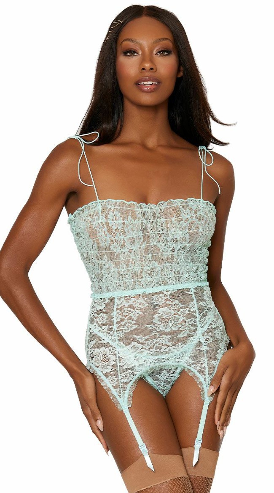 Lingerie * | Dreamgirl Delicated Ruched Mint Chemise Set