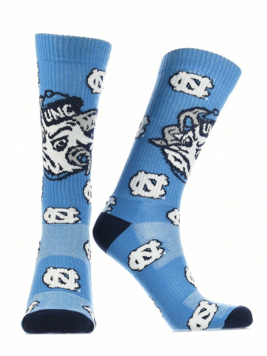 Ncaa Socks * | New Tck North Carolina Tar Heels Socks Crew Length Sock Mayhem Carolina Blue/Navy/White