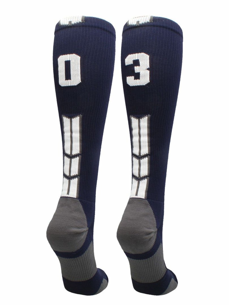 Ncaa Socks * | Best Sale Madsportsstuff Navy Player Id Custom Number Over The Calf Socks For Softball Baseball Football Boys And Girls