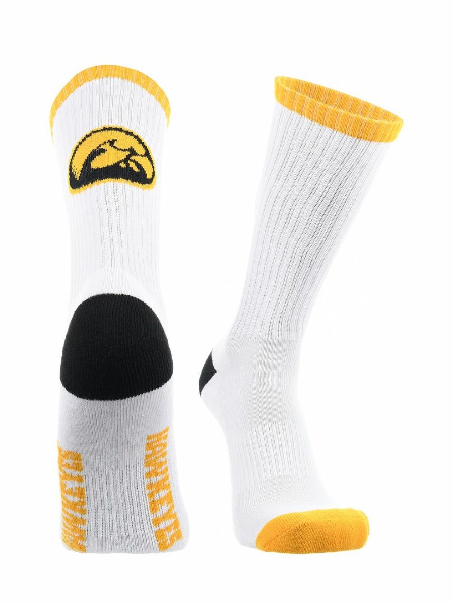 Ncaa Socks * | Best Reviews Of Tck All Schools Iowa Hawkeyes Socks Basic Crew White Socks White/Gold/Black