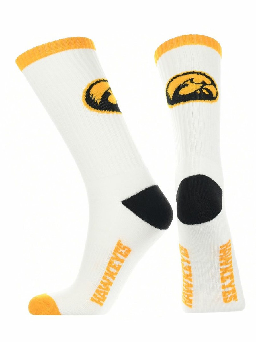 Ncaa Socks * | Best Reviews Of Tck All Schools Iowa Hawkeyes Socks Basic Crew White Socks White/Gold/Black