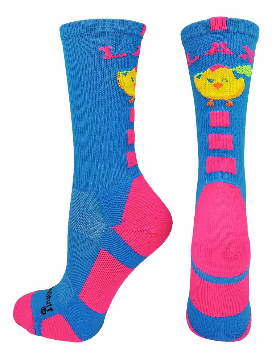 Ncaa Socks * | Outlet Madsportsstuff Lacrosse Socks Lax Chick Lacrosse Athletic Crew Socks Electric Blue/Neon Pink