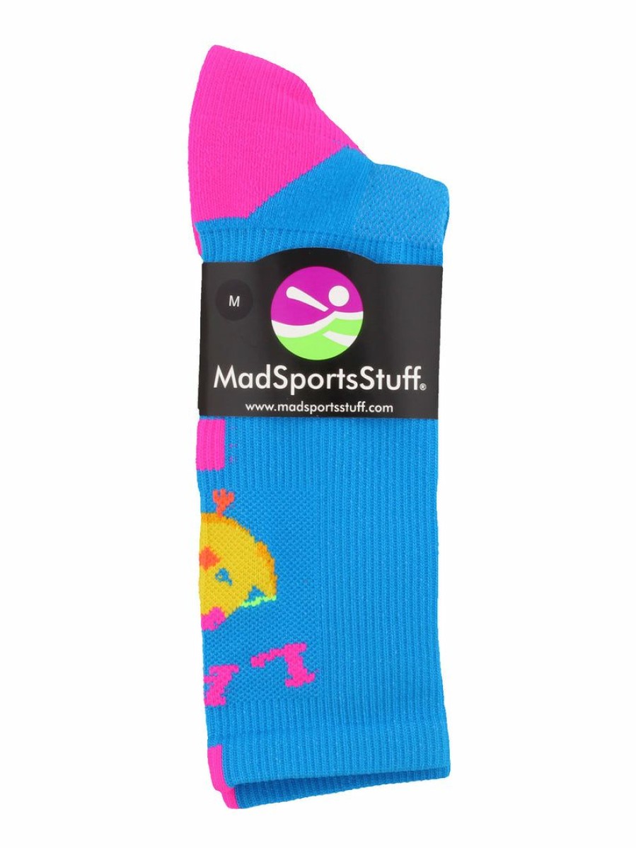 Ncaa Socks * | Outlet Madsportsstuff Lacrosse Socks Lax Chick Lacrosse Athletic Crew Socks Electric Blue/Neon Pink