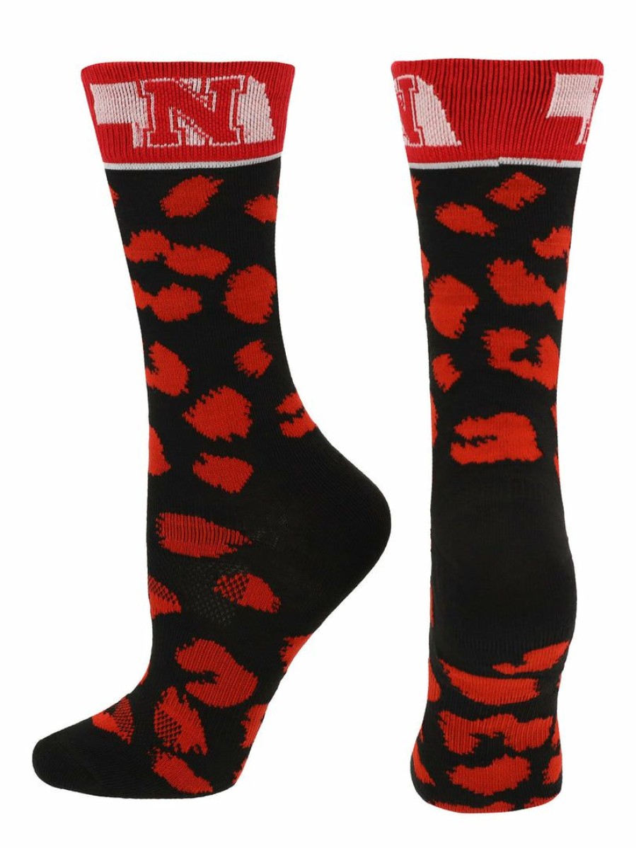 Ncaa Socks * | Brand New Tck All Schools Nebraska Cornhuskers Socks Womens Savage Crew Socks Red/Black