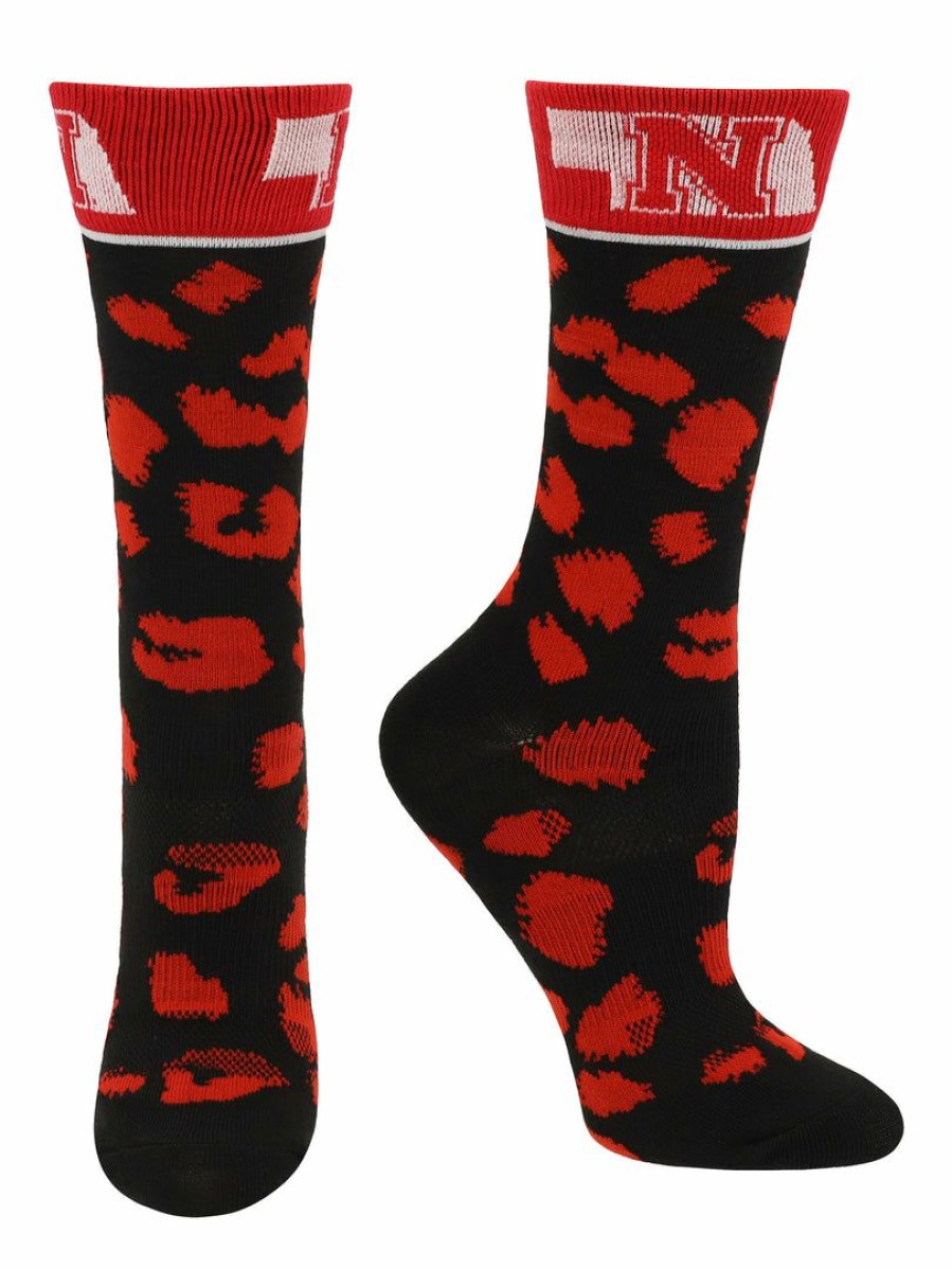 Ncaa Socks * | Brand New Tck All Schools Nebraska Cornhuskers Socks Womens Savage Crew Socks Red/Black