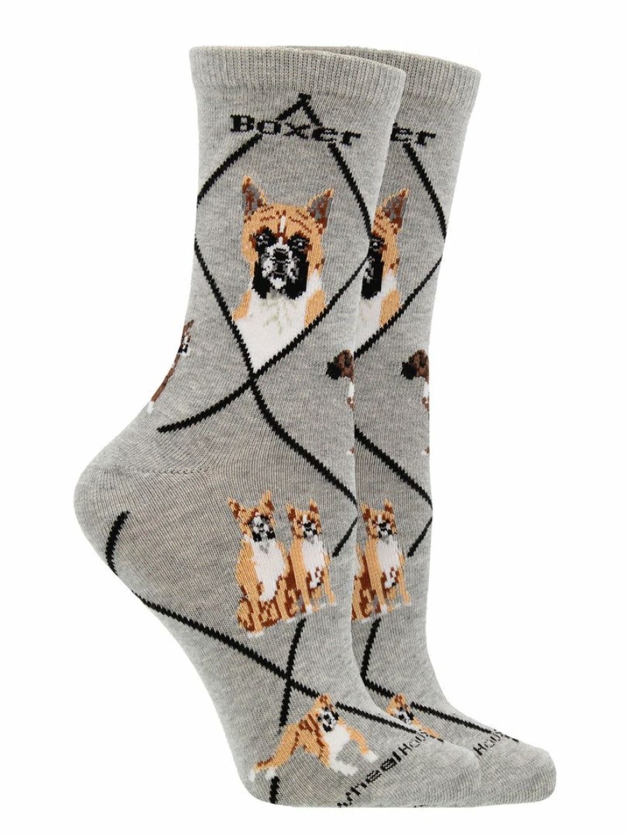 Ncaa Socks * | Wholesale Whd Crazy Socks Crew Boxer Socks For Women Gift For Dog Lovers Gray