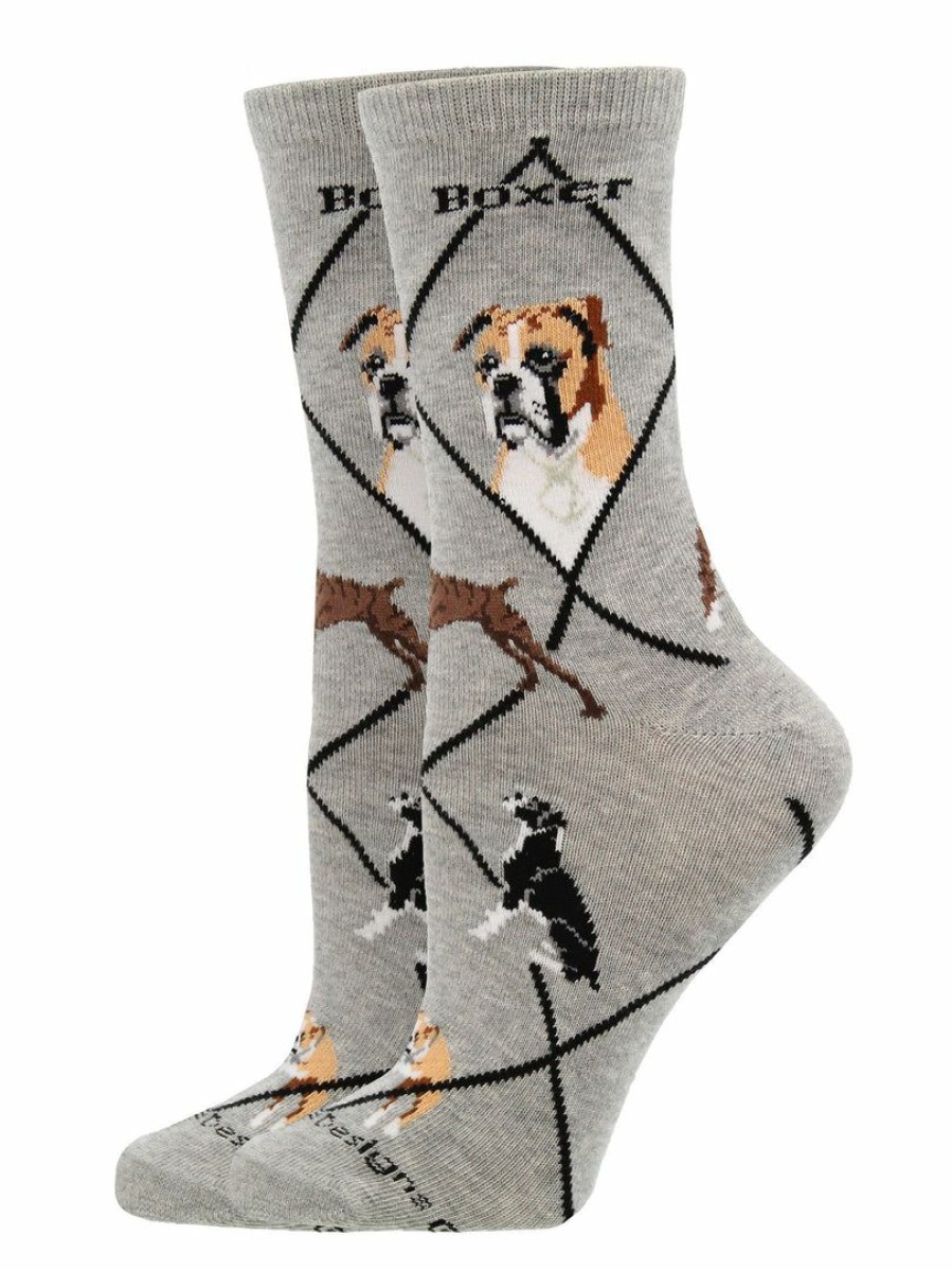 Ncaa Socks * | Wholesale Whd Crazy Socks Crew Boxer Socks For Women Gift For Dog Lovers Gray